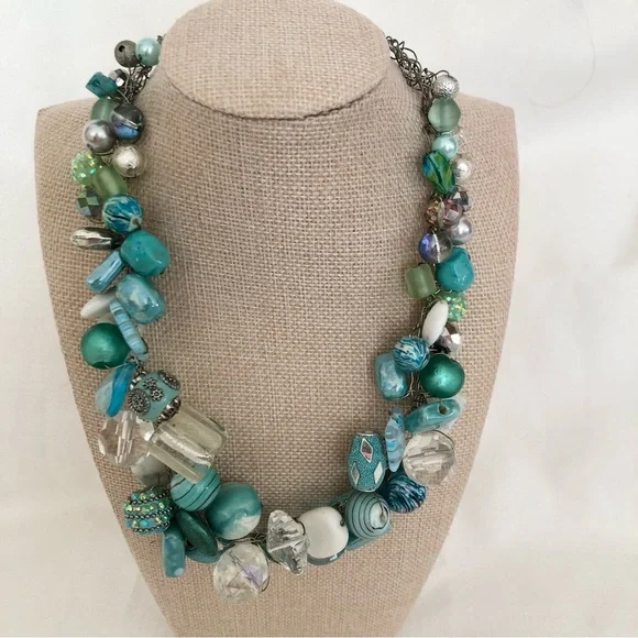 Beachy blue Statement Necklace turquoise beach coastal handmade - Picture 1 of 10
